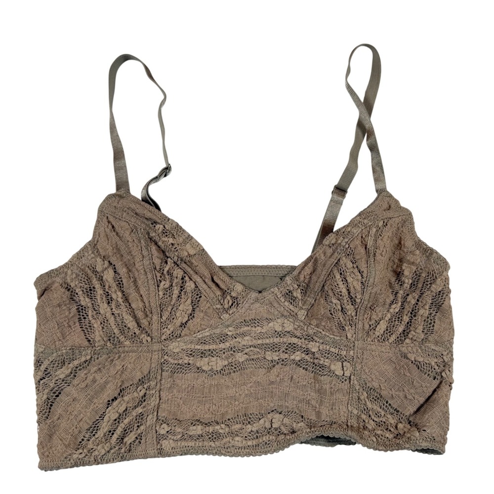 Intimately Free People Lace Bralette Taupe Brown Sheer Longline Small Adjustable
